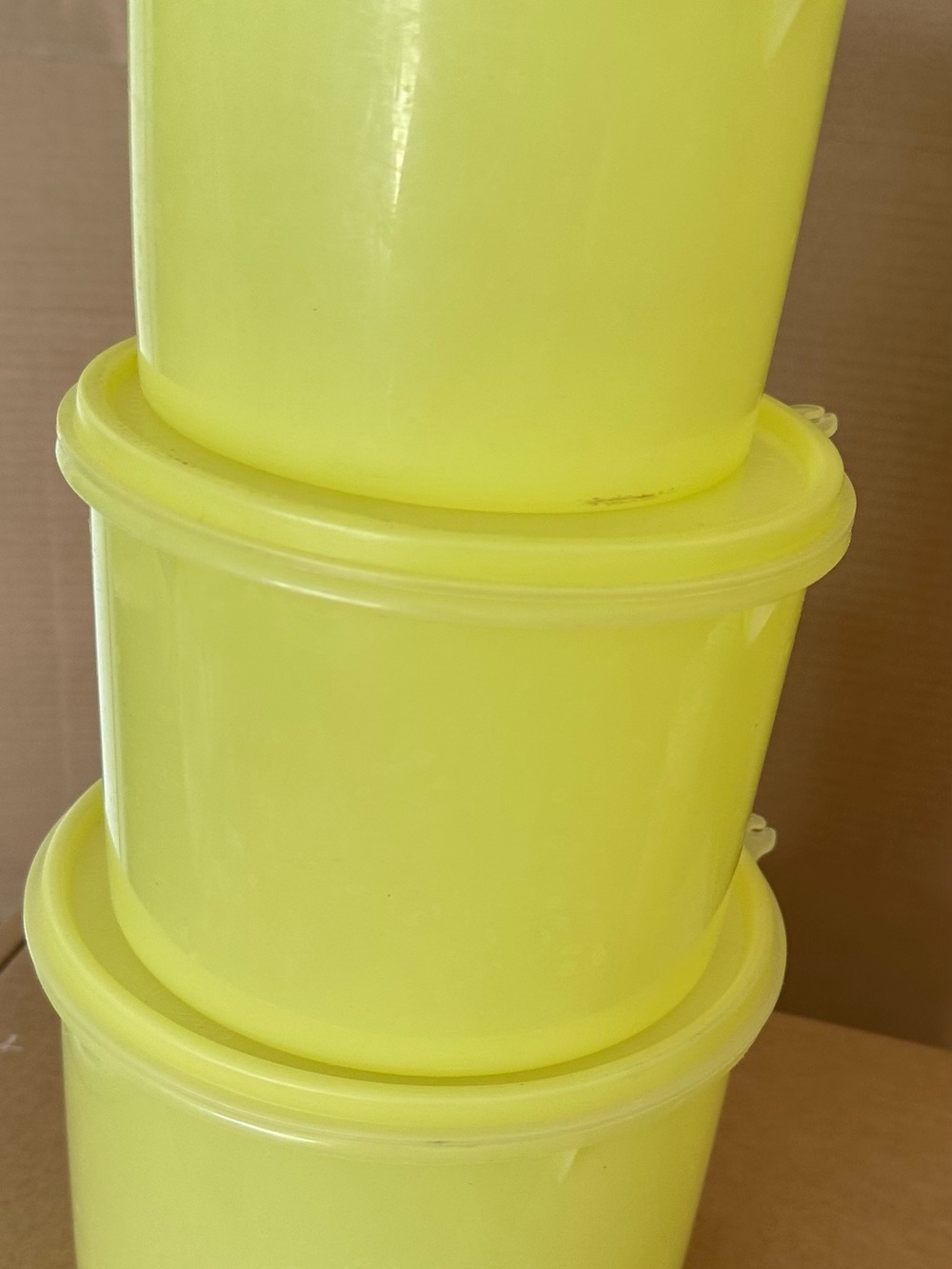 Lot of 3 vintage Tupperware Neon Yellow Stackable Storage Cups